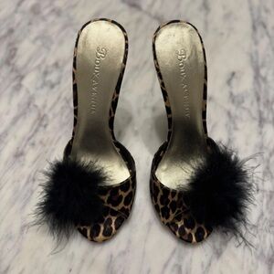 Leopard Print Heels with Black Feather Accent